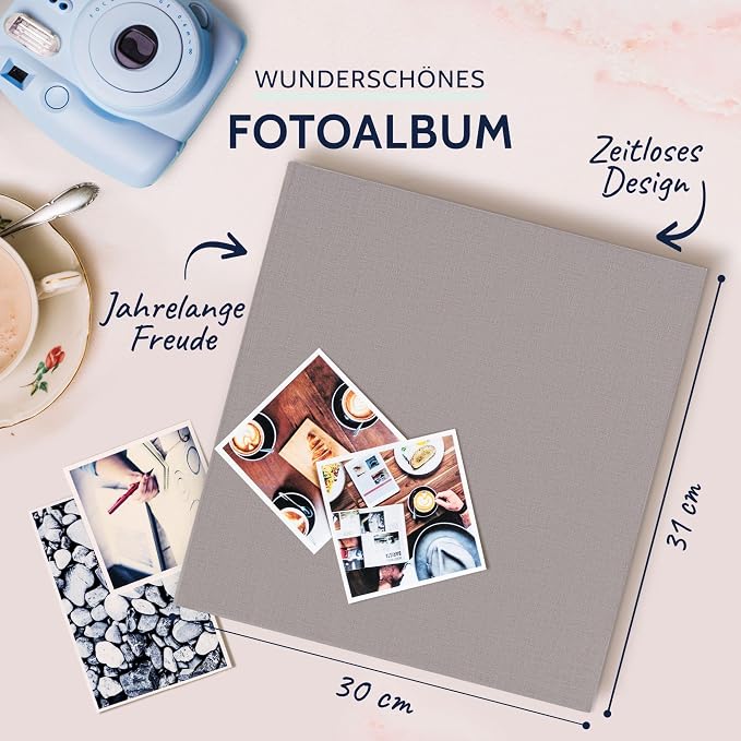 goldbuch Summertime Trend 2 31606 Photo Album with 100 White Pages with Parchment Dividers, Photo Album with Linen Cover, up to 600 Pictures, High-Quality Paper, Grey, 30 x 31 cm - Image 2