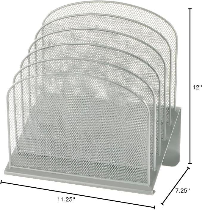 Safco Onyx Desk Organizer with 5 Vertical Sections, File Organizer for Home, Office, Classroom & More, Steel Mesh Construction, Silver - Image 3