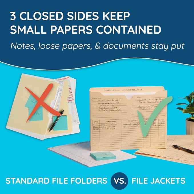 Blue Summit Supplies 50 Project File Folders, Letter Size, Pocket, Manila | Preprinted project management folder, reinforced straight cut tab, 2 in expansion pocket, for project filing - Image 4