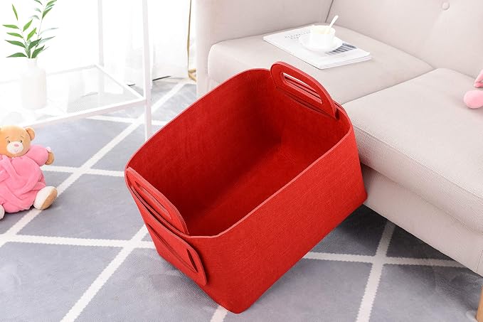 Minoisome Storage Basket Felt Storage Bin Collapsible& Convenient Box Organizer with Carry Handles for Office Bedroom Closet Babies Nursery Toys Laundry (Red, 19.9inch（L）×13.6inch（W）×12.6inch（H）) - Image 4