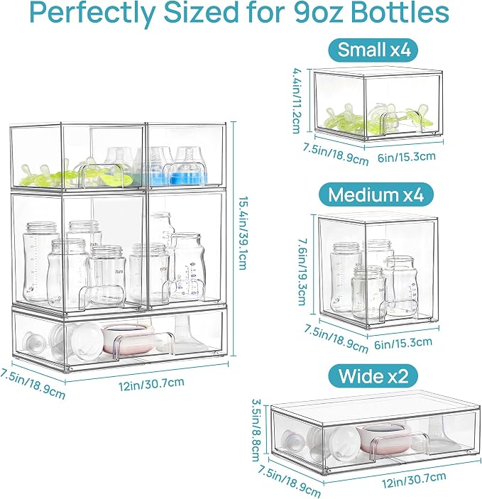 Vtopmart Clear Stackable Storage Drawers Set of 10, Baby Bottle Organizer | Multi-purpose Boxes for Bathroom Accessories, Beauty Supplies, Ideal for Kichen Countertop, Bathroom, Pantry Organization - Image 2