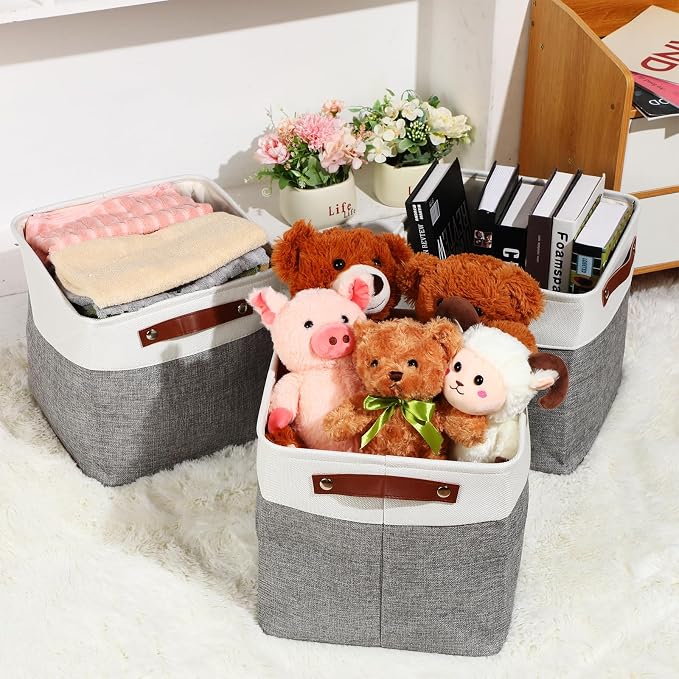 Uiifan 8 Pack 12 x 12 x 12 Inch Large Storage Baskets Collapsible Fabric Storage Cubes Bins with Handles for Shelves Closets Nursery Home Clothes Toys Organizers, Gray - Image 2