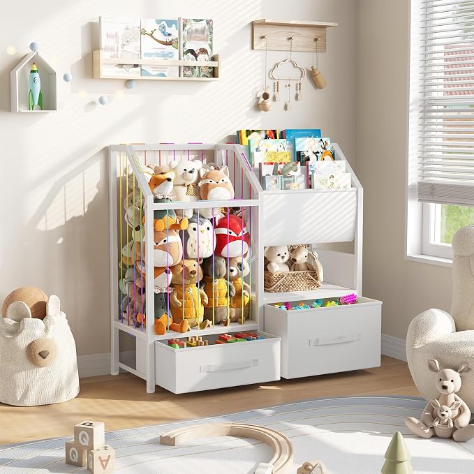 HOOBRO Kids Bookshelf and Toy Storage Organizer, Stuffed Animal Storage with Sling Bookshelf and Non-Woven Fabric Drawers, Children Bookcase for Nursery, Playroom, Kids Room, White WT37CW01 - Image 2