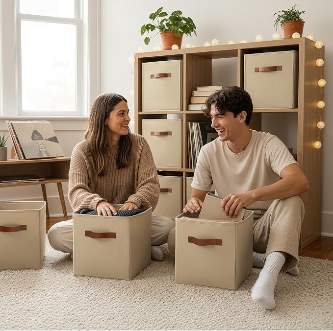 GRANNY SAYS Cube Storage Bins, 11 Inch Cube Organizers, Khaki, 6-Pack | Collapsible Storage Boxes with Thickened Base Plate, Sturdy Handles, Decorative Baskets for Shelves, Closet - Image 4