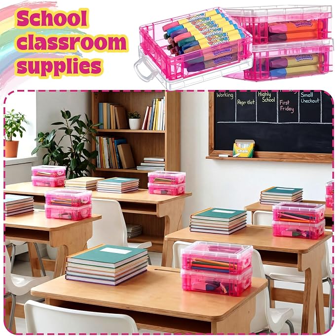 Suzile 40 Pcs Plastic Crayon Boxes Holds 24 Crayon with Snap Lid Storage Container Clear Stackable Case for School Office Classroom Supplies Pen Pencil Craft(Red) - Image 5