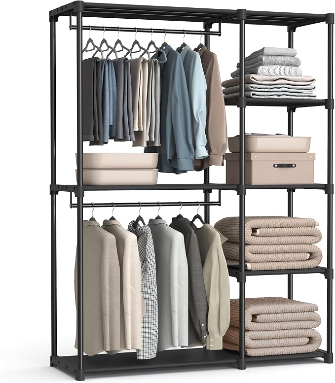 SONGMICS Portable Closet, Freestanding Closet Organizer, Clothes Rack with Shelves, Hanging Rods, Storage Organizer, for Cloakroom, Bedroom, 48.8 x 16.9 x 71.7 Inches, Black URYG026B02 - Image 9