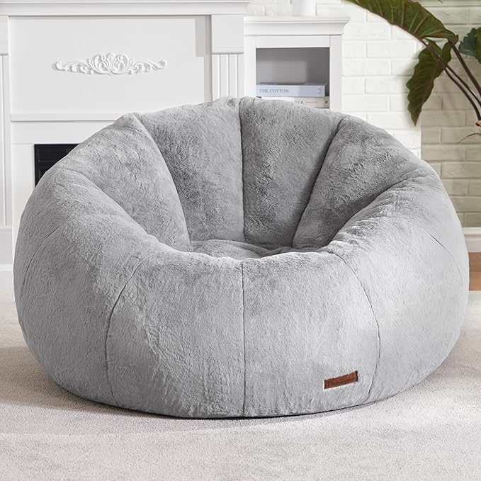 Hobestluk Large Beanbag Chairs for Adults Donut-Shaped Plush Sofa Couch | Grey, Oversized Bean Bag Chair with Faux Fur Cover Foam Filling Cozy Lounger for Bedroom Living Room Reading by YourHomeDeservesMore