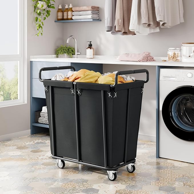 Gewudraw Extra Large Laundry Hamper with Wheels, Heavy Duty Hamper, 360L | Rolling Big Laundry Basket for Clothes Storage, Laundry Cart with Handle, Steel Frame, Clothes Hampers for Laundry - Image 2