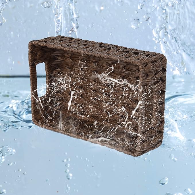 GRANNY SAYS Wicker Baskets with Handles,Small Woven Basket for Storage, Waterproof Storage Basket Organizer,Decorative Storage Boxes for Organing Pantry,Brown Basket,2-Pack,11 1/4''L x 7 1/2''W x 3 1/2''H | Waterproof Dark Brown Wicker Baskets, Small W... - Image 6