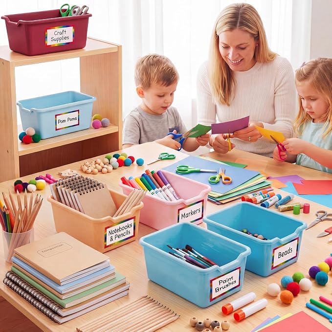 Funrous 72 Pack Plastic Cubby Bins for Classroom, Stackable Storage Bins with Rainbow Labels and Handles Cubby Organizer Containers for Teacher Supplies Home Office Daycare and Playroom (Orange) - Image 6