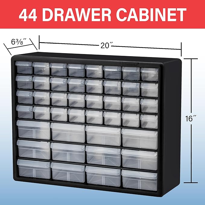 Akro-Mils 44-Drawer Plastic Storage Cabinet, 20"W x 6"D x 16"H, Yellow | Plastic Cabinet w/ Drawers for Garage Organization, Beads, Building Bricks Storage, Teacher Toolbox, Makeup Organizer, 10144 - Image 2