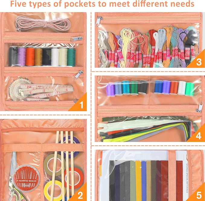 FINPAC Sewing and Craft Supplies Storage Tote Bag with Clear Pockets | Large Art Organizer Caddy Travel Packing Shoulder Bag for Knitting, Sewing Accessories - Image 3