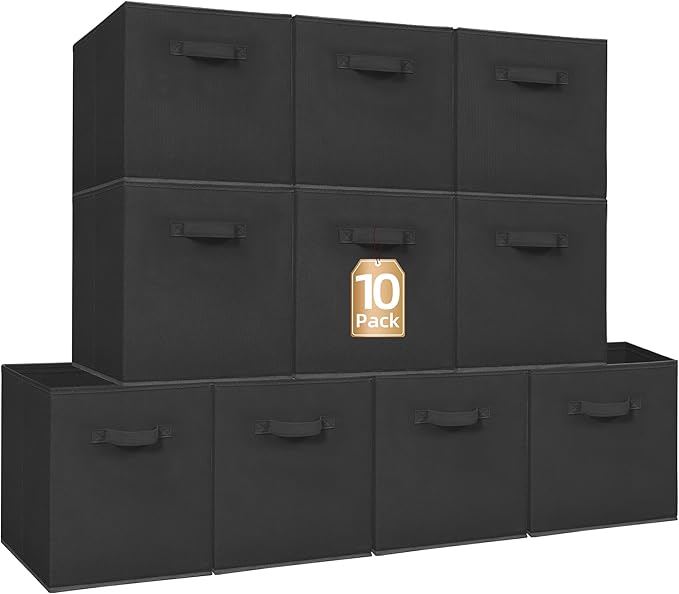 STORAGE MANIAC Storage Cubes, 13 Inch Collapsible Storage Bins with Handles, 10 Pack Fabric Foldable Bins for Organization, Durable Storage Bins for Closet, Shelves, Offices, 10-Pack Black by STORAGEMANIAC