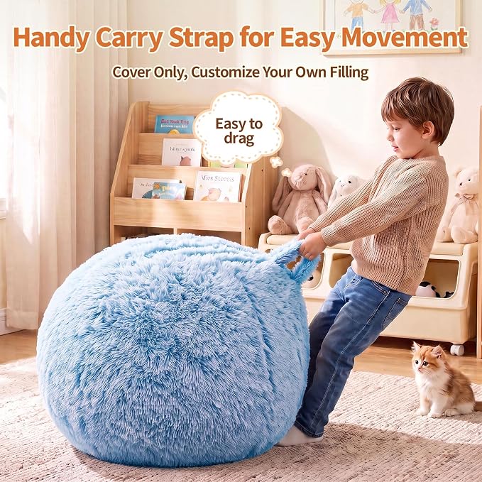 Stuffed Animal Storage Bean Bag Chair Cover, Soft Bean Bag Cover | Fluffy Faux Fur Stuffed Animal Storage Chair, Non-Slip Bottom, Fill with Plush Toys or Blankets, for Kids Teens Adults Girls - Image 6