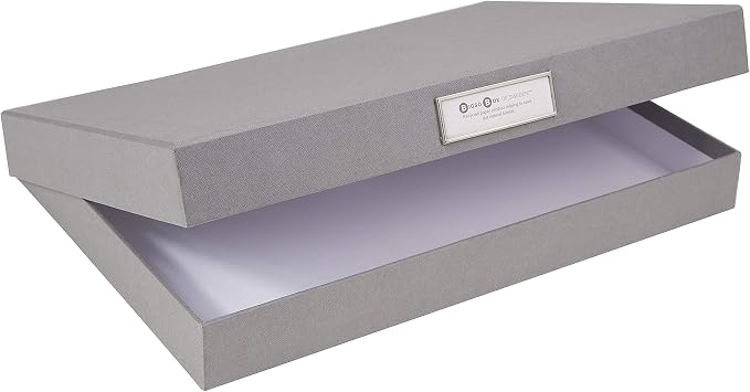 Bigso Sven Fiberboard Classic Hinged Document Box - File Organizer for Important Paperwork - Document Storage Box with Hinged Lid & Metal Label Window - 1.8 in x 13.2 in x 9.3 in - Grey - Image 3