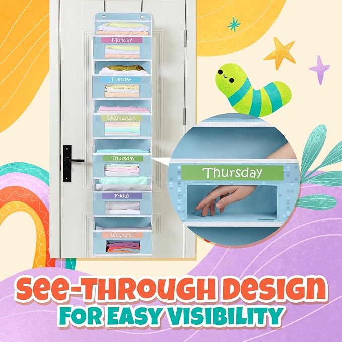 Weekly Clothes Organizer for Kids, Monday through Friday Clothing, 6 Shelf | Houseables Days of the Week Clothes Organizer, Kids Closet, Daily Outfit Storage, Weekday, M-F, School, Hanging, Over Door - Image 5
