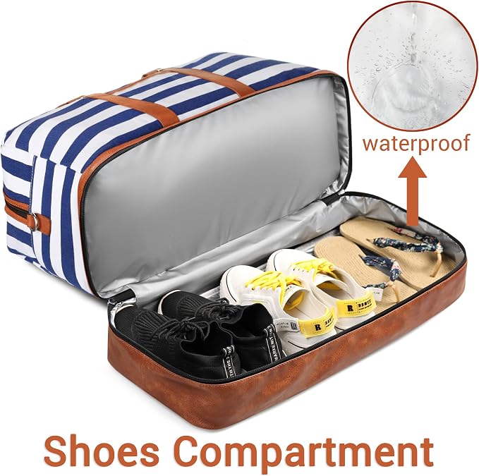 Weekender Bag for Women, Large Overnight Bag Canvas Travel Duffel Bag Carry On Tote with Shoe Compartment 21" 3Pcs Set - Image 2