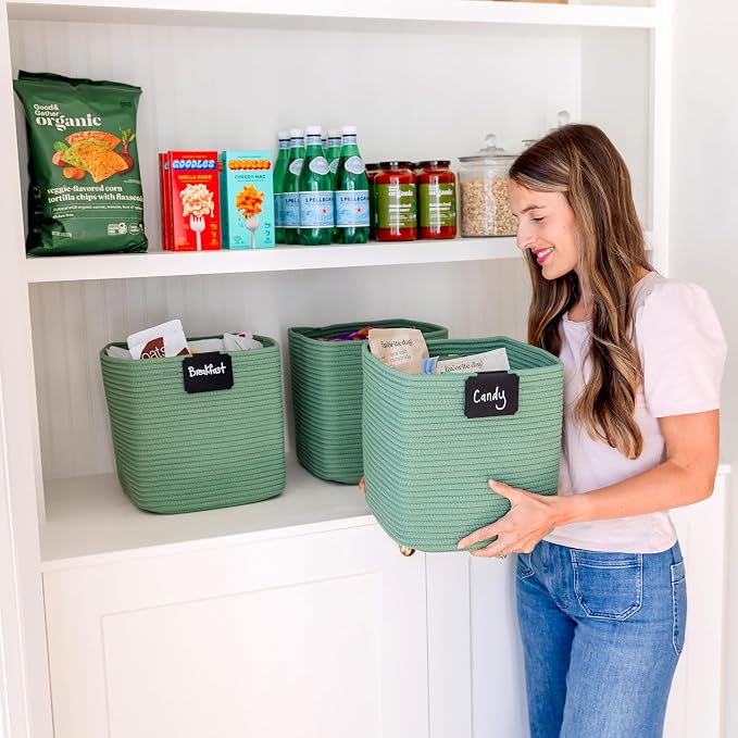 NaturalCozy 13 Inch Cube Storage Bins Cotton Rope Woven Baskets for Organizing 3-Pack | 13 x 13 Storage Cubes | Fabric Square Storage Baskets for Shelves Organizer, Kids Toy Bins, Closet Baby Nursery - Image 8