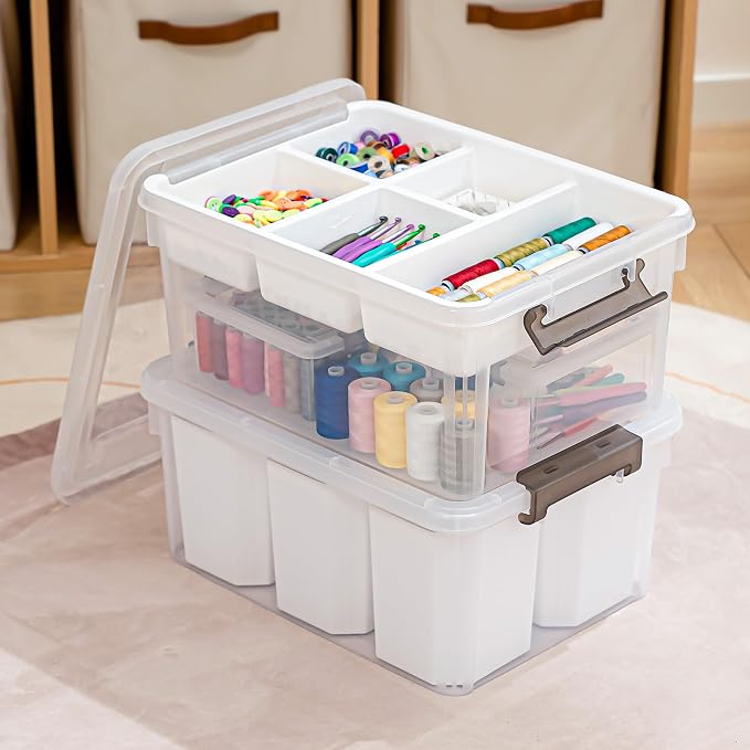 Citylife 17QT 2Packs Clear Craft Organizers and Storage Bins with Lids | Stackable Art Supply Organizer with Tray and 6 Inserts for Markers, Crayons, Pencils, Tools, Playdoh, Coloring Books - Image 8