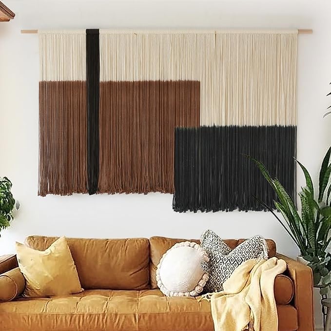 Macrame Wall Hanging Large Dip Dyed Brown Boho Fiber Art Decor 57"W*35"L | Boho Wall Hanging, Large Wall Decor, Woven Fiber Art, Brown Dip Dyed Design, Handmade Textile Artwork,for Bedroom Living Room - Image 2