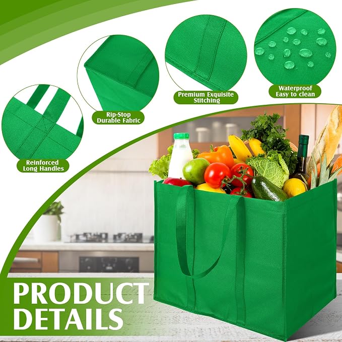 Hillban 30 Pack Large Reusable Shopping Bags Bulk | Heavy Duty Foldable Grocery Bags 16 x 13 x 10 Inch, Washable Portable Storage Totes with Reinforced Handles - Image 5