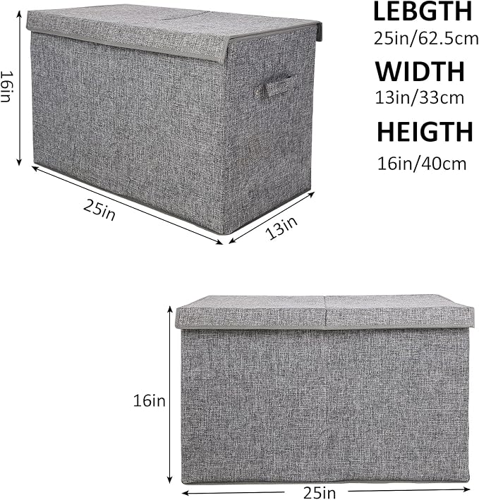 Large Toy Box Storage with Lid, Collapsible Sturdy Toy Chest Storage Bin | Toy Storage with Rivets Handles for Kids, Boys, Girls, Nursery, Playroom, Living Room, Bedroom, 25"x 13" x 16" (Linen Gray) - Image 4