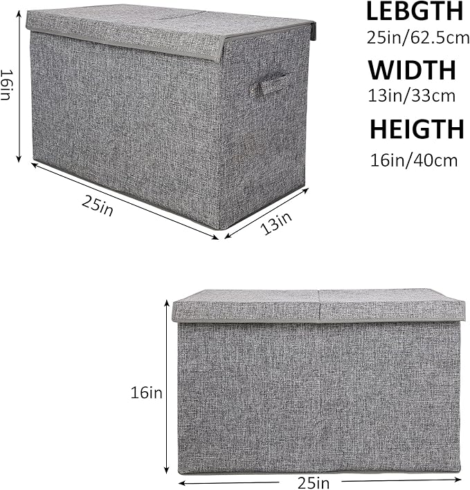Large Toy Box Storage with Lid, Collapsible Sturdy Toy Chest Storage Bin | Toy Storage with Rivets Handles for Kids, Boys, Girls, Nursery, Playroom, Living Room, Bedroom, 25"x 13" x 16" (Linen Gray) - Image 4