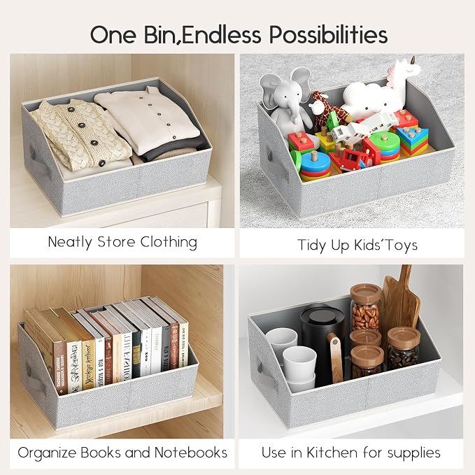 Large Closet Organizers and Storage Bins - 10 Pack Trapezoid Storage Baskets for Shelves, Foldable Fabric Baskets with Handles Ideal for Closet, Basket, Wardrobe and Shelf Storage,Light Grey - Image 6