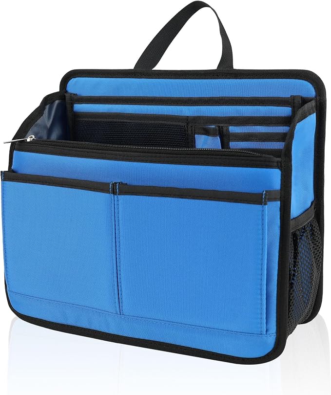 Small Rugged Organizer Insert for Briefcase Tote Shoulder Messenger Bag-19 Pockets,Padded Water-repellent Nylon-Blue by DELTAMANN