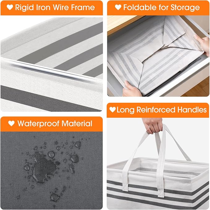 4 Pack Large Laundry Baskets, Laundry Hampers, Freestanding Waterproof Collapsible Clothes Bag with Extended & Reinforced Handles - Clothes Basket for Dorm, Bathroom, Home (75L) - Image 3