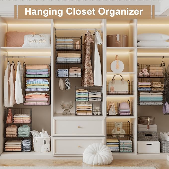 Jautokerdar 3 Tier Closet Hanging Shelves with Divider, Extra Large Closet Organizers and Storage, Clothes Hanging Organizer Clothing Sweaters Handbags Clutches Accessories - Image 5