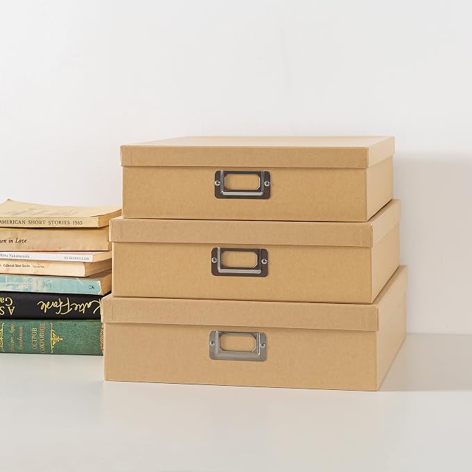 Soul & Lane - Kraft Storage Boxes with Lids, Set of 3, Just the Basics | Decorative Paper Storage Box Set for Photos, Documents and Keepsakes, Large Cardboard Office Organizers for Home Decor - Image 7