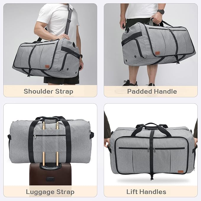 120L Foldable Collapsible Waterproof Travel Duffle Bag for Men and Women | with Shoe Compartment, Extra Large, Gray, 34" Duffel for Weekender Gym Sport, Tear Resistant - Image 6