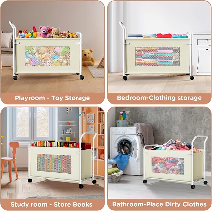 KEEGH Extra Large Toy Box for Kids, Heavy Duty Toy Storage Organizer, Beige | 180 L Capacity, 360° Rotating Wheels, Durable Fabric, Toy Bin for Boys and Girls, Toy Chest for Living Room, Nursery, Bedroom - Image 8