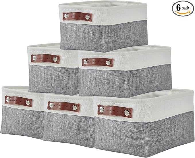DECOMOMO Small Storage Basket, Closet Storage Bins | 6 Pack Baskets for Organizing Shelves, Decorative Linen Closet Baskets(Grey & White) by DECOMOMO