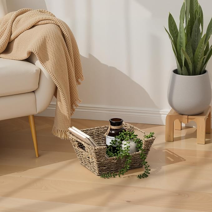 StorageWorks Wicker Storage Baskets for Shelves, Pantry Baskets, Seagrass | Pantry Baskets for Patato and Onion Storage, Stackable Wicker Basket Organizer for Shelf, Woven Basket for Storage, 2-Pack - Image 7