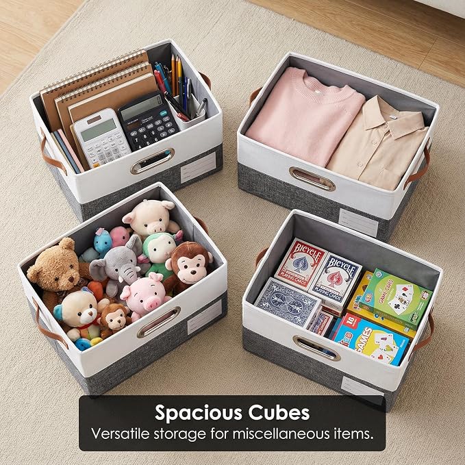 Storage Bins with Lids [3-Pack] Linen Fabric Foldable Storage Boxes Organizer Containers Baskets Cube with Cover for Bedroom Closet Office Grey&White（11.4X8.6X6.7 - Image 6