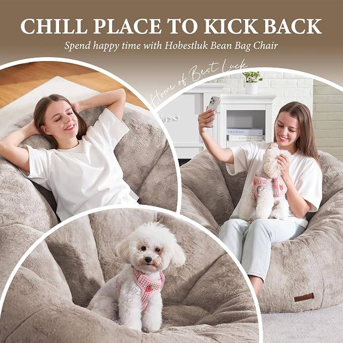 Hobestluk Large Bean Bag Chair for Adults to Relax, Donut-Shaped (Brown) | Special Donut Design, Memory Foam Filling, Comfortable Stuffed Sofa, Relaxing, Reading or Playing, Soft Plush Faux Fur Fabric - Image 6