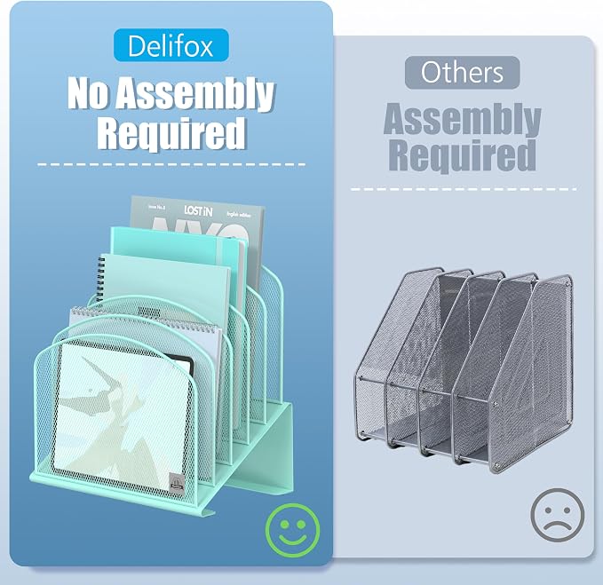 Delifox Inclined Desk File Organizer,Vertical File Folder Holder Stand Metal Rack File Sorter for Office Classroom Desktop Organization (1, Aqua, 5) - Image 4