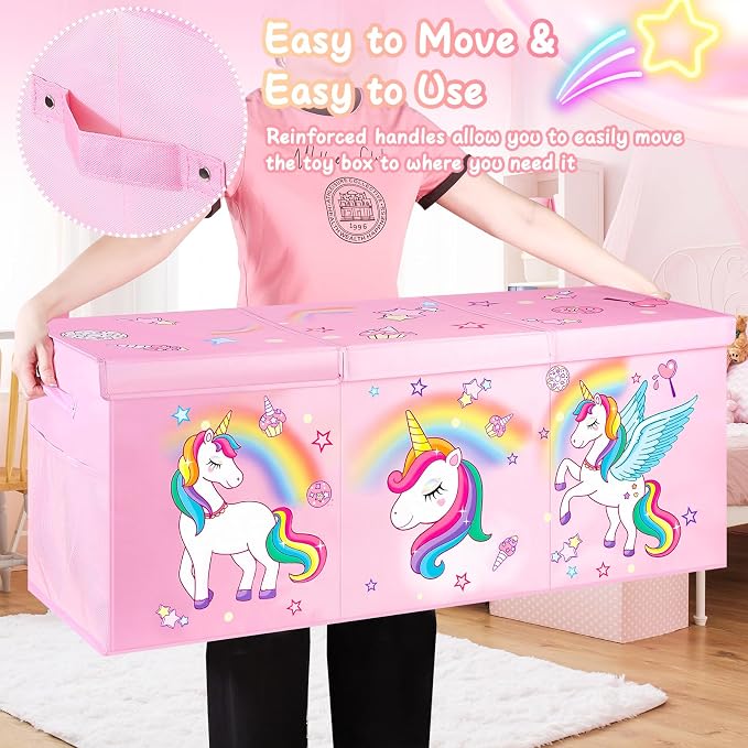 Extra Large Toy Box with Lids, Collapsible Storage Chest, 40"x16"x16" Pink | Sturdy Large Toy Storage Organizer Bins with Dividers, Toybox for Kids Boys Girls, Bedroom Nursery Playroom Organization - Image 5