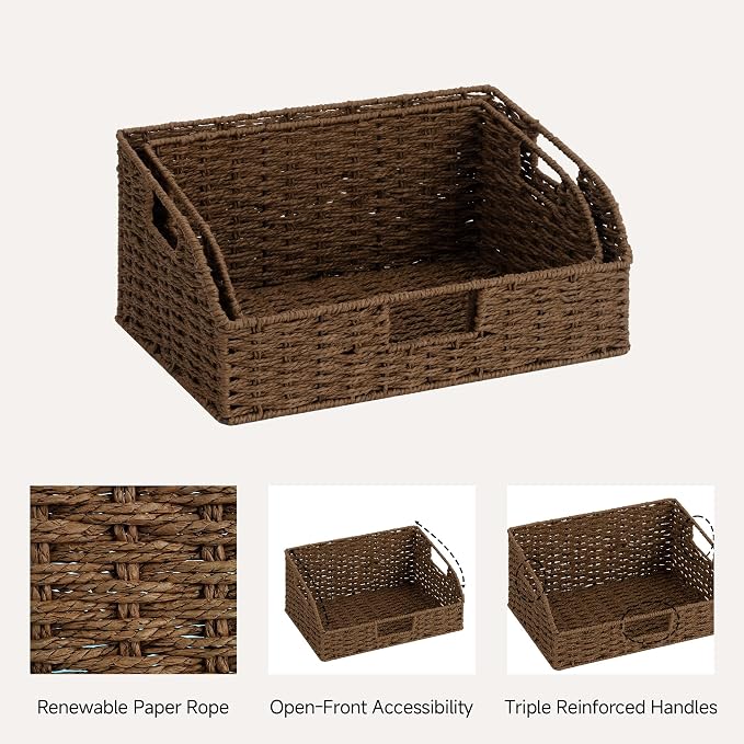 StorageWorks Pantry Baskets for Organizing, Brown Storage Baskets, 2-Pack | Paper Rope Wicker Storage Baskets for Shelves with Handles, Pantry Organizers and Storage, Shelf Baskets for Organizing - Image 3