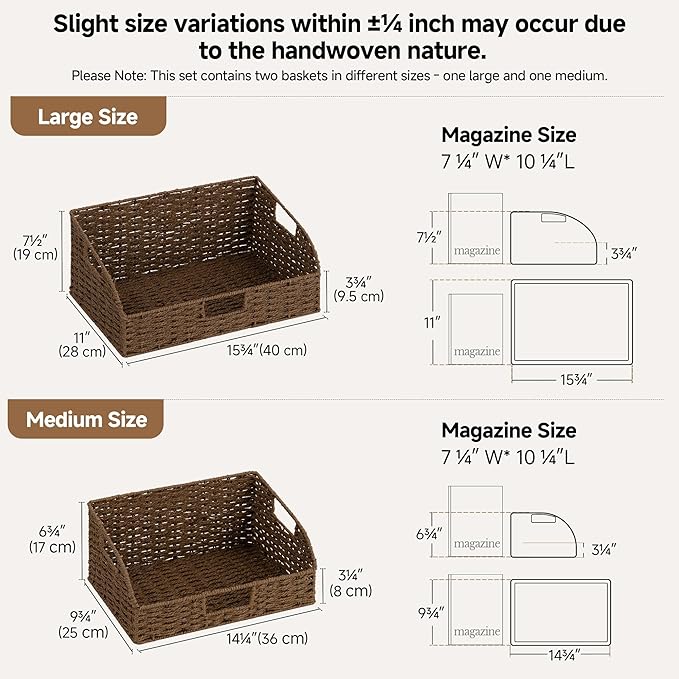 StorageWorks Pantry Baskets for Organizing, Brown Storage Baskets, 2-Pack | Paper Rope Wicker Storage Baskets for Shelves with Handles, Pantry Organizers and Storage, Shelf Baskets for Organizing - Image 2