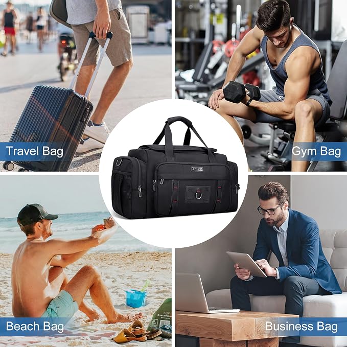 WITZMAN Duffle Bag for Men Large 49L Convertible Nylon Travel Sports Bag | With Shoe Compartment and Dry-wet Pocket, Fits 16" Laptop, Carry On, For Gym, Weekender, Overnight Trips, B719 Black - Image 9