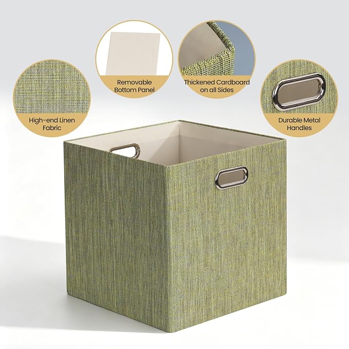 Posprica Storage Cubes, 13 x 13 x 13 Inches Fabric Bins with Double Handles | Cubes Basket Containers, For Shelf Cabinet Bookcase, Closet Organizers for Shelves, Foldable, Yellow/Brown Mixed, Set of 4 - Image 4