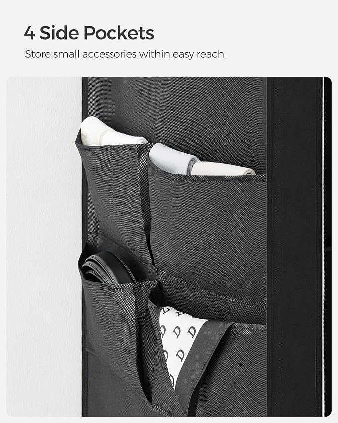 SONGMICS Portable Closet with Cover, 3 Hanging Rods and Shelves | Wardrobe Closet Organizer, 4 Side Pockets, 17.7 x 51.2 x 65.7 Inches, Ink Black, RYLAN Collection URYG092B02 - Image 6