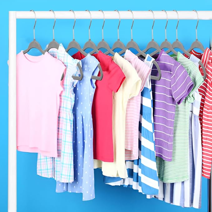 Gray Velvet Kids Hangers 50 Pack, 10.83" Non-Slip Baby & Toddler Hangers for Clothes, Space-Saving Slim ABS Plastic with 360° Swivel Hook & Notched Shoulders, Up to 10 lb Capacity - Image 6