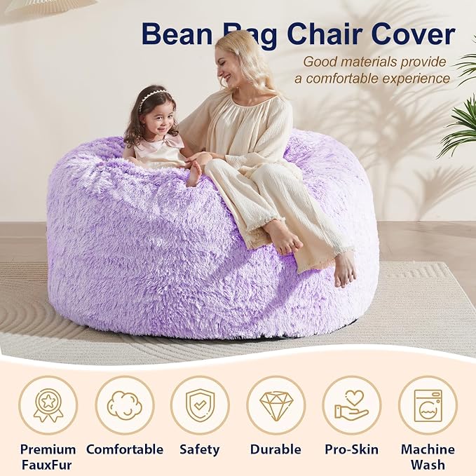 5FT Bean Bag Cover for Stuffed Animals Machine Washable, Gaming Bean Bag Chairs for Adults Teens Girls, Lovely Cute Bean Bag Storage Stuffed Animal, Purple - Image 4