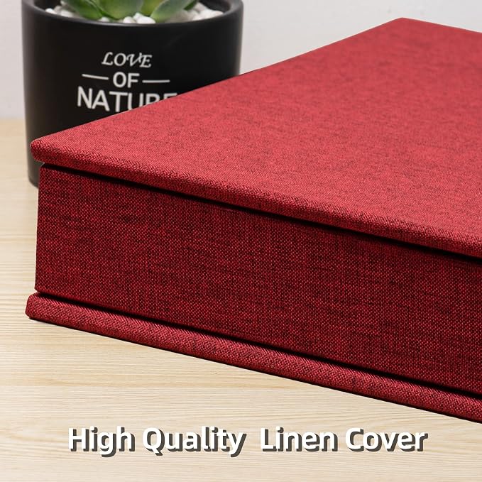 Large Photo Album Self Adhesive 4x6 5x7 3x5 8.5x11 Scrapbook Magnetic Album DIY Scrap Book Length 13 x Width 12.8 (Inches) 120 Sticky Pages Linen Cover DIY Photo Album (Red) - Image 5