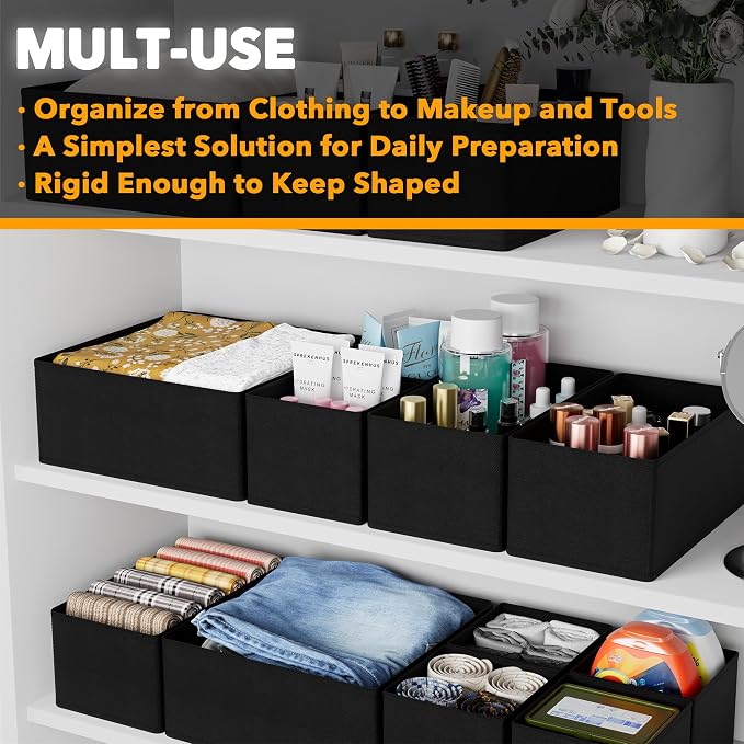 SpaceAid Drawer Organizer Clothes, 12 Pack Dresser Organizer Bins for Nursery, Closet Organization and Storage Dividers for Clothing, Baby Clothes, Underwears, Socks (Black) - Image 4