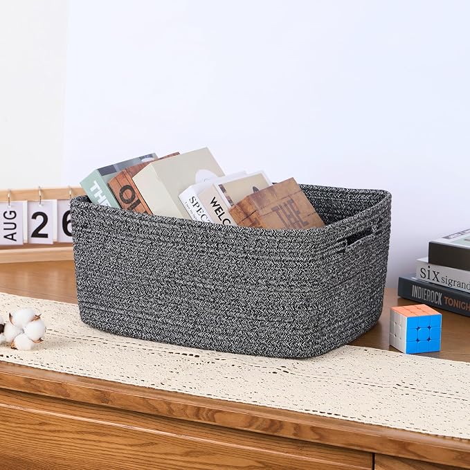 MiniArk Large Storage Baskets for Organizing, 17 x 13 x 7.5” Closet Shelf Baskets for Clothes Blanket Towels, Baby Nursery, Toy Bins Box, Woven Rope Baskets, 4 Packs Dark Gray - Image 5